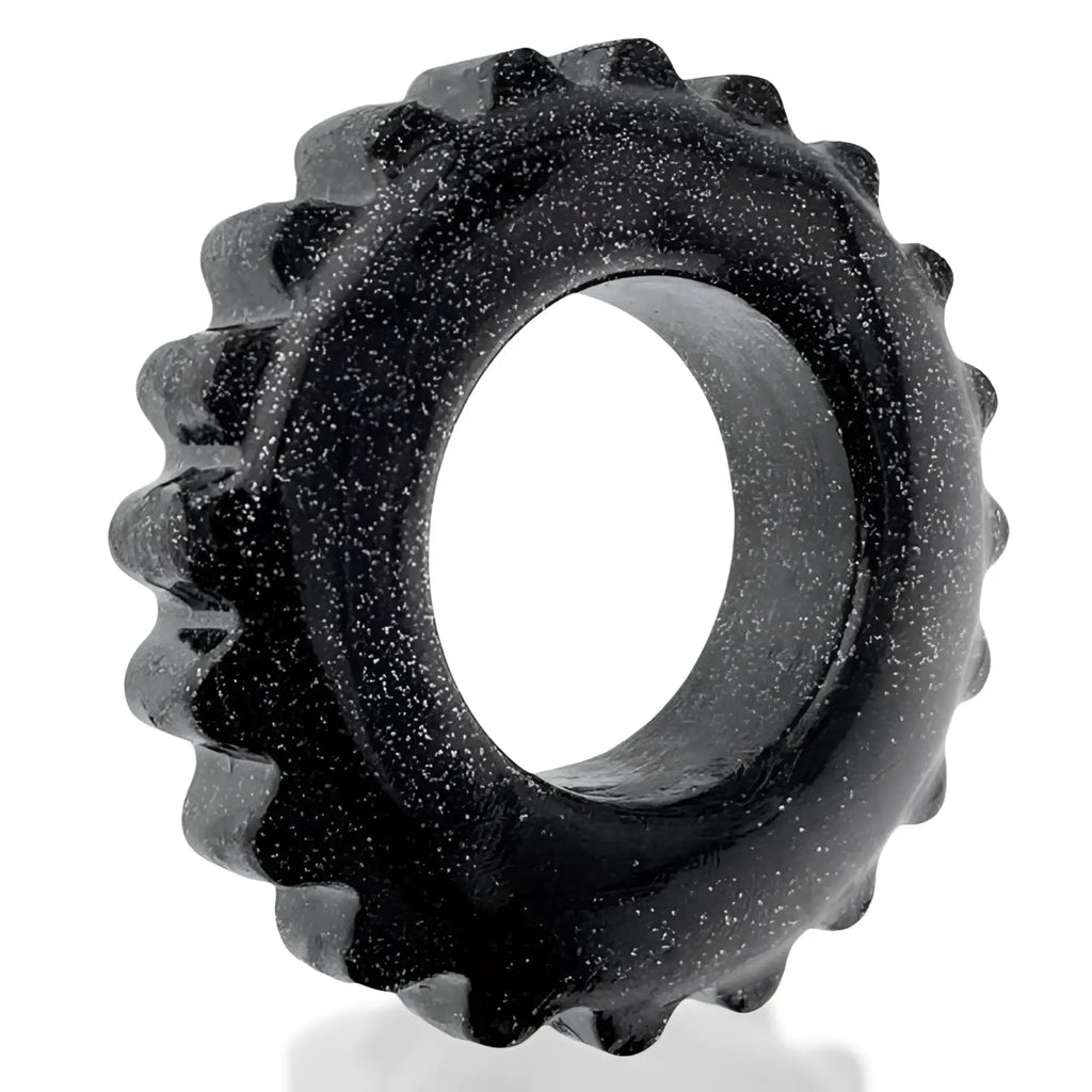 OxBalls Plushy Ring black one size made of black speckled silicone with gear like textured outer edge