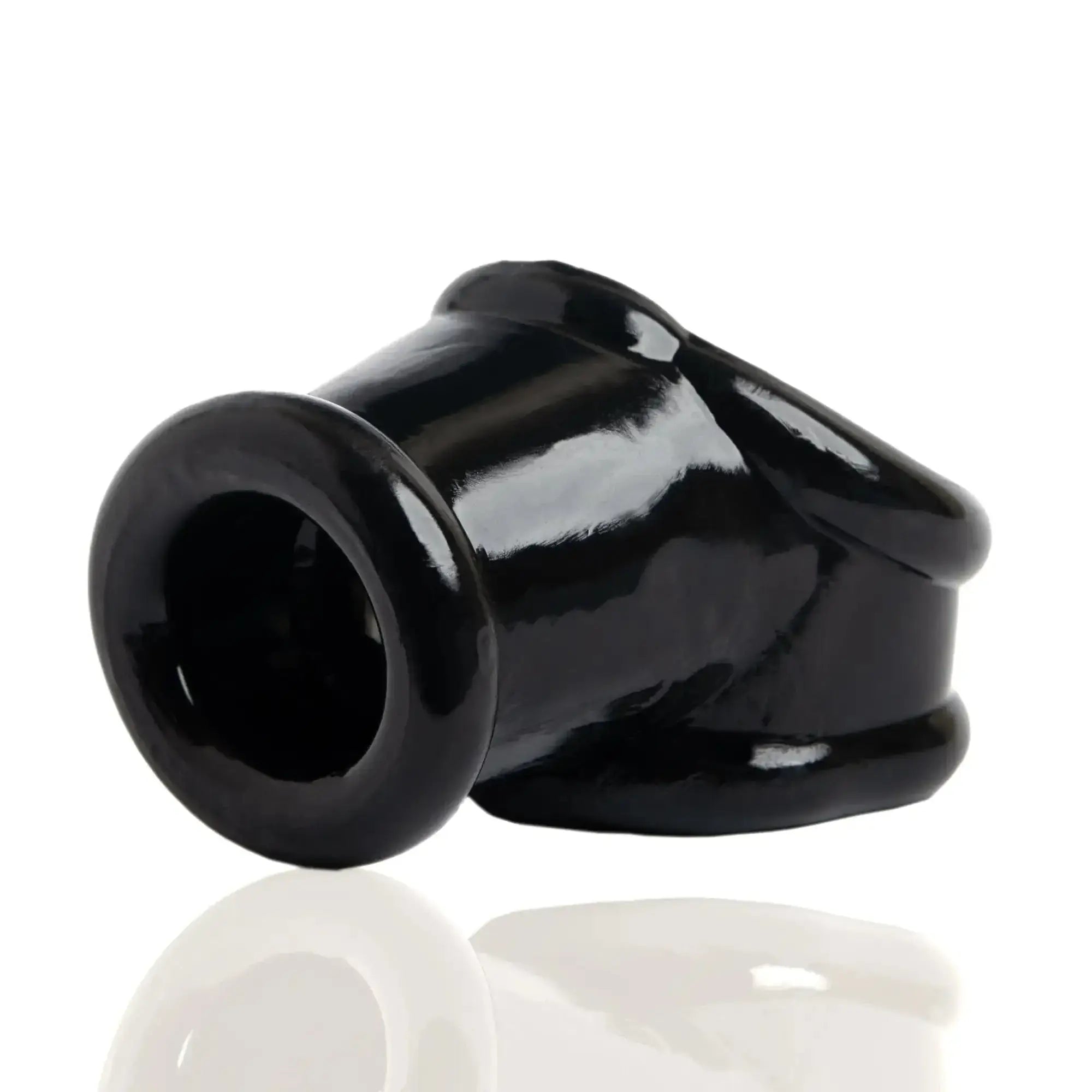 Black glossy silicone urethral plug with smooth rounded design and flared opening from oxballs powersling cocksling