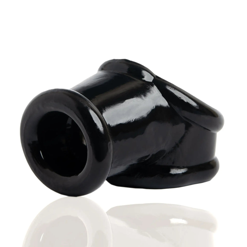Black glossy silicone urethral plug with smooth rounded design and flared opening from oxballs powersling cocksling