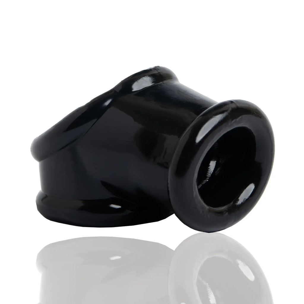 Black silicone oxballs powersling cocksling and ballstretcher with smooth glossy finish and rounded edges