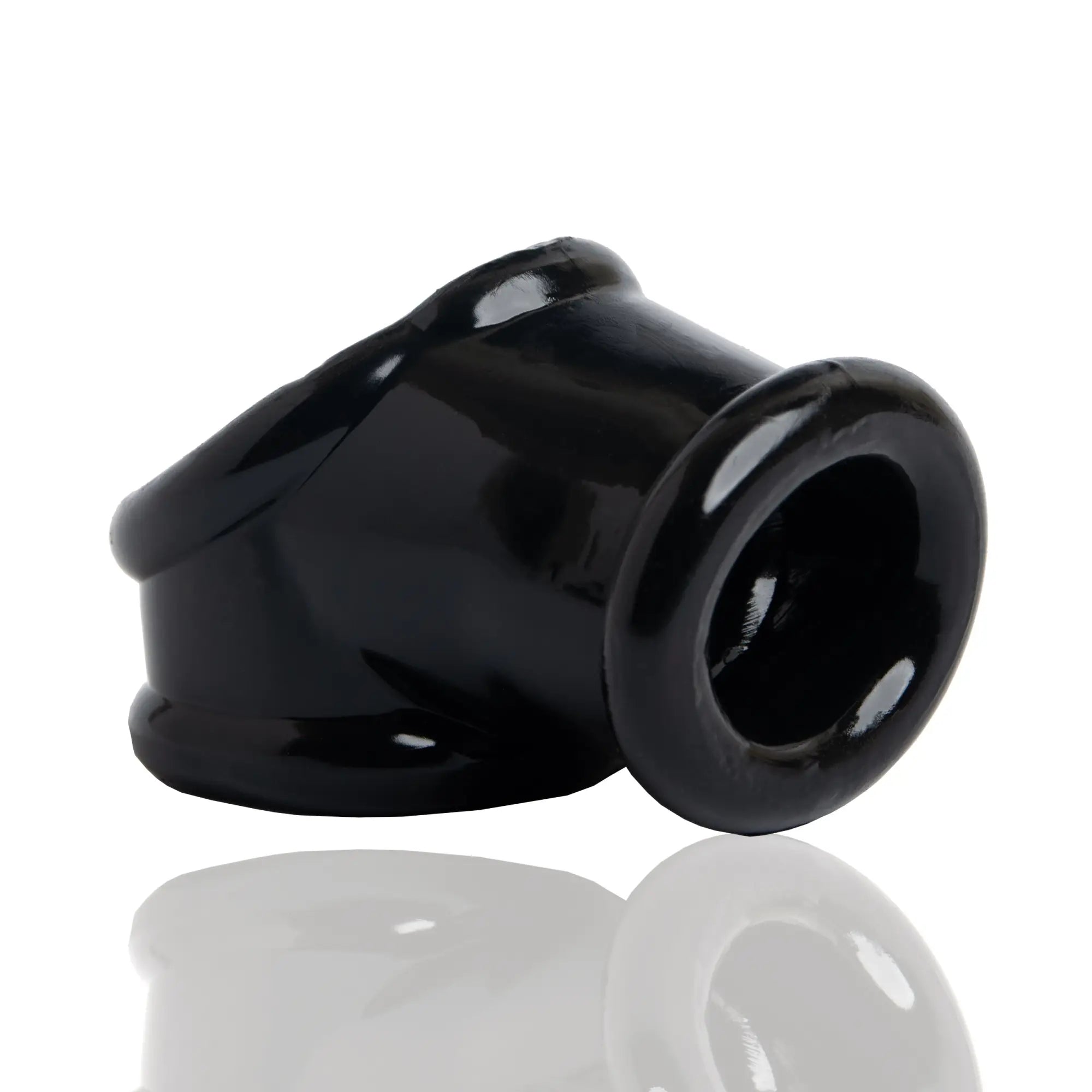 Black silicone oxballs powersling cocksling and ballstretcher with smooth glossy finish and rounded edges