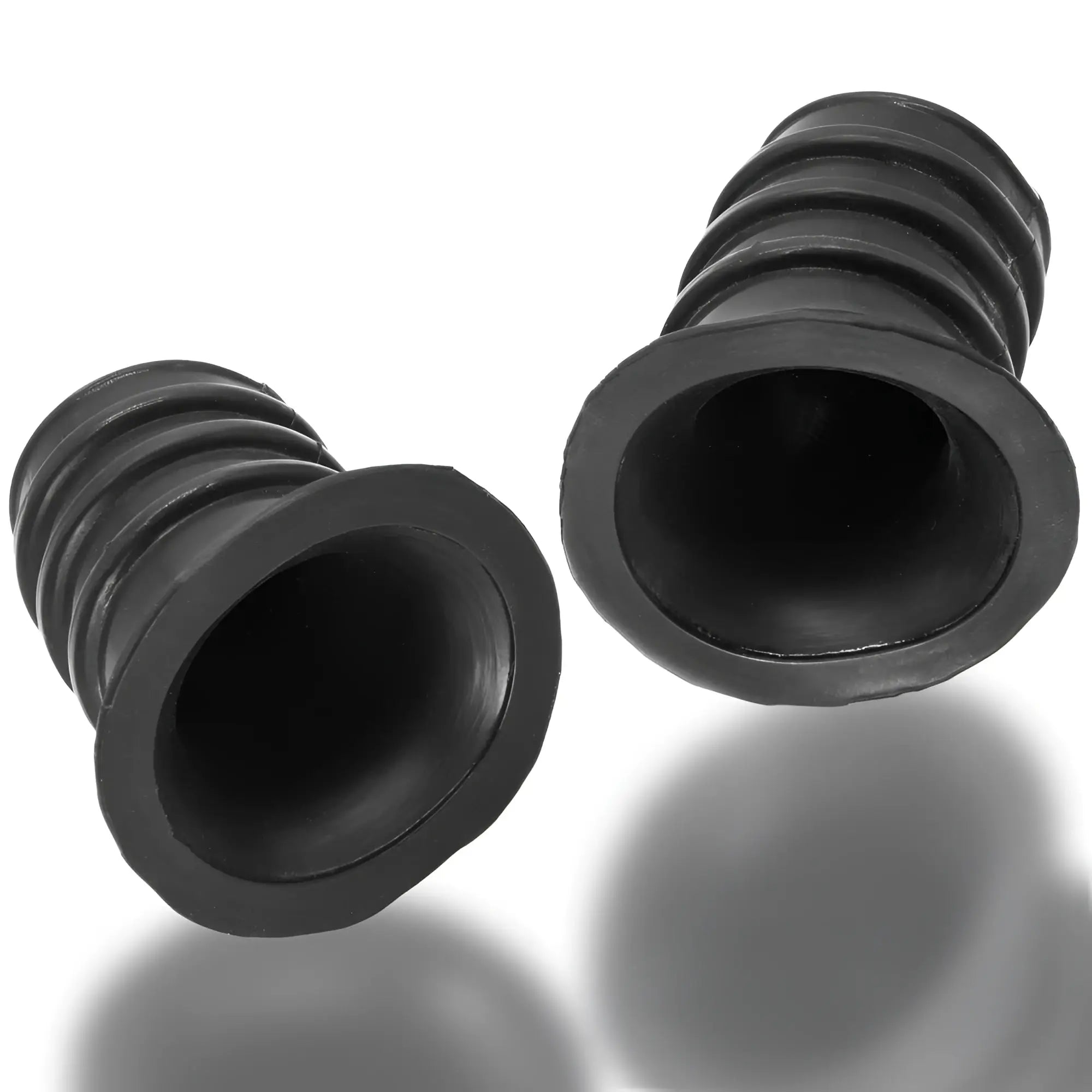 Black rubber ribbed hose adapters with flared ends from oxballs ribnibs curved springy-ribbed nip suckers night