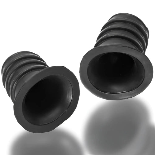 Black rubber ribbed hose adapters with flared ends from oxballs ribnibs curved springy-ribbed nip suckers night