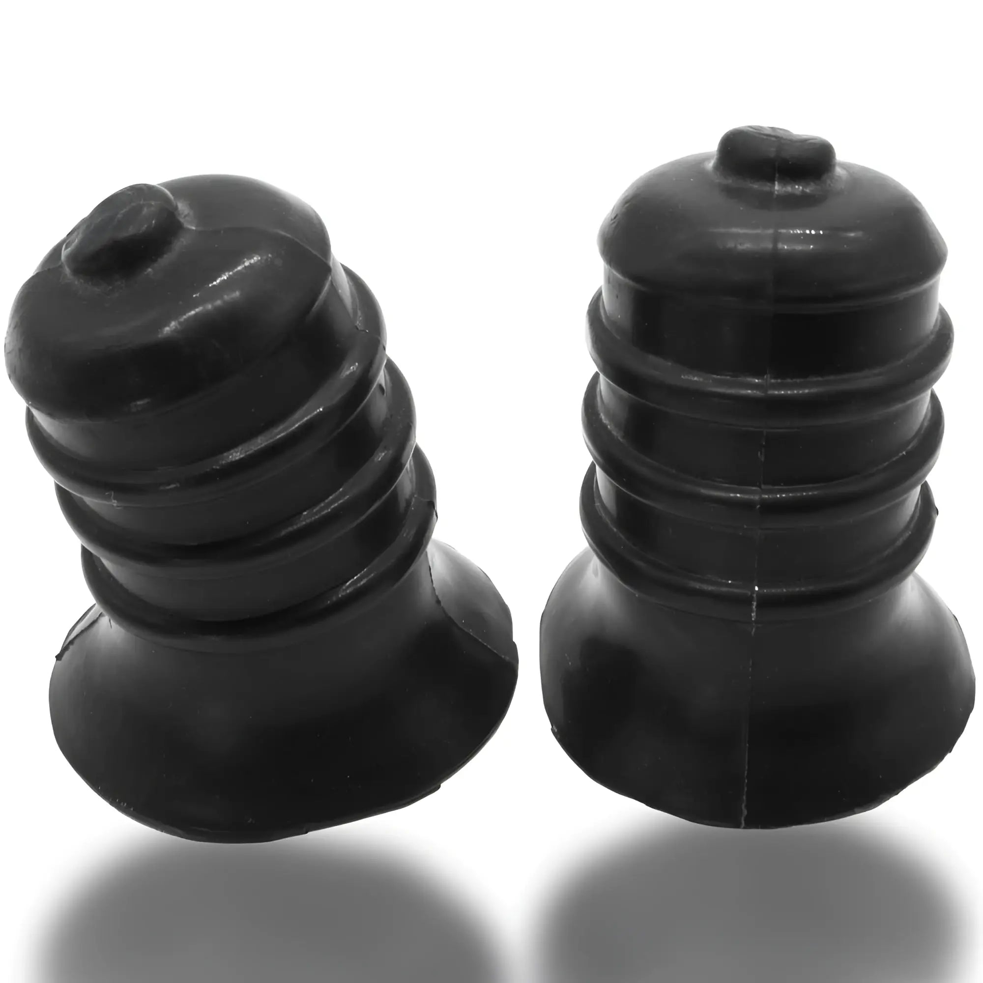 Black rubber shock absorber caps with ribbed cylindrical design from oxballs ribnibs curved springy-ribbed nip suckers night