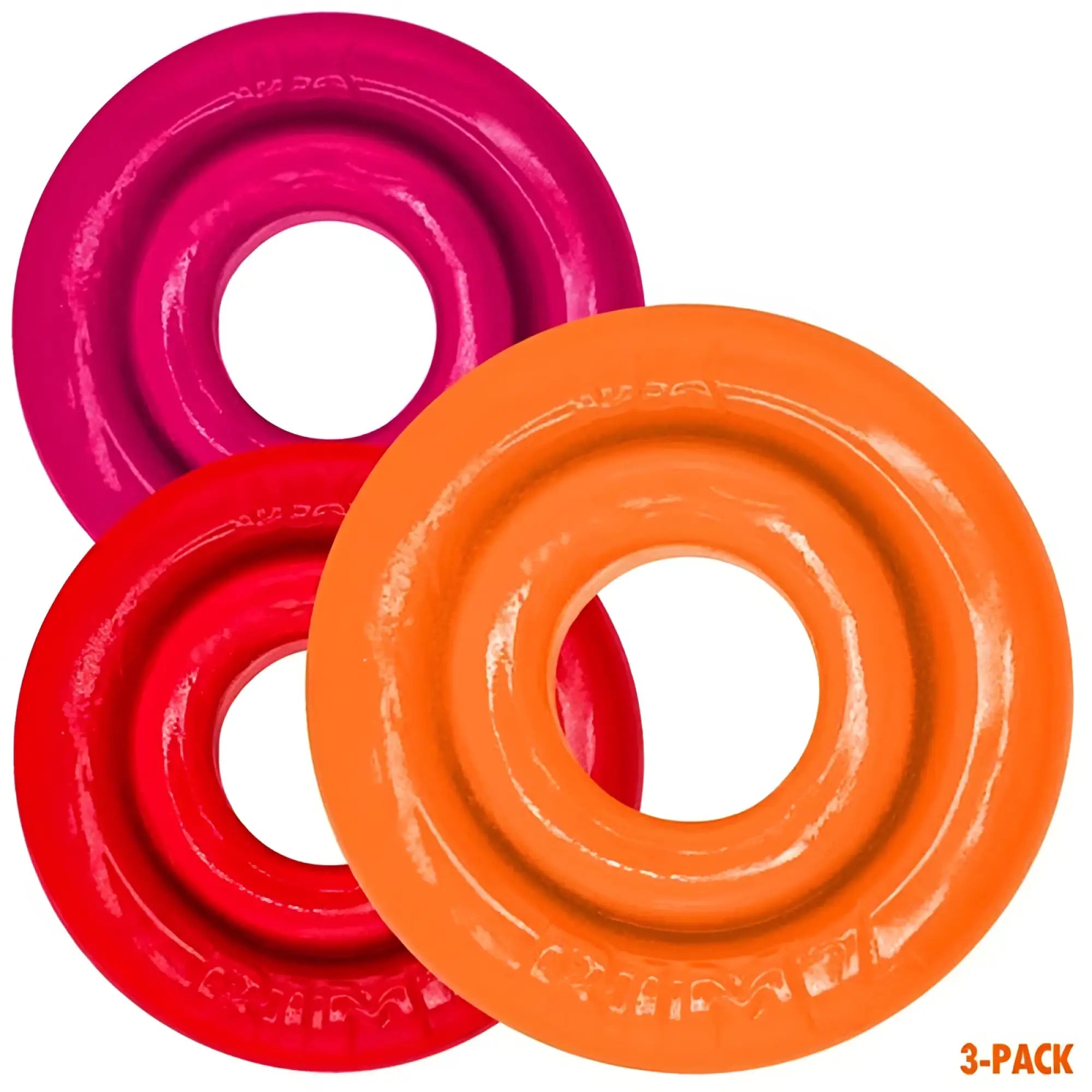 OxBalls RimRingz 3 pc brightly colored silicone rings in pink orange and red for multi size fire hots use