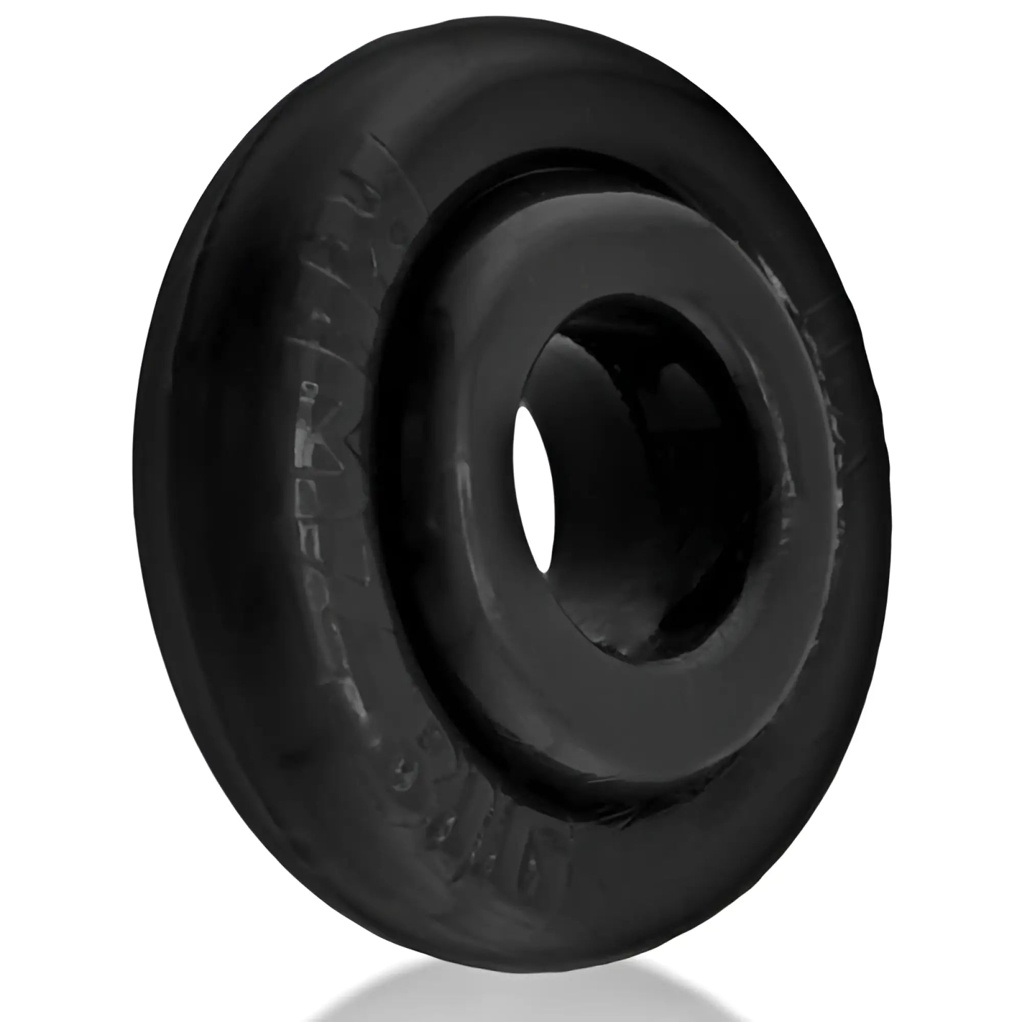Black rubber wheel bearing with embossed text on outer rim for oxballs rimz big ring black one size