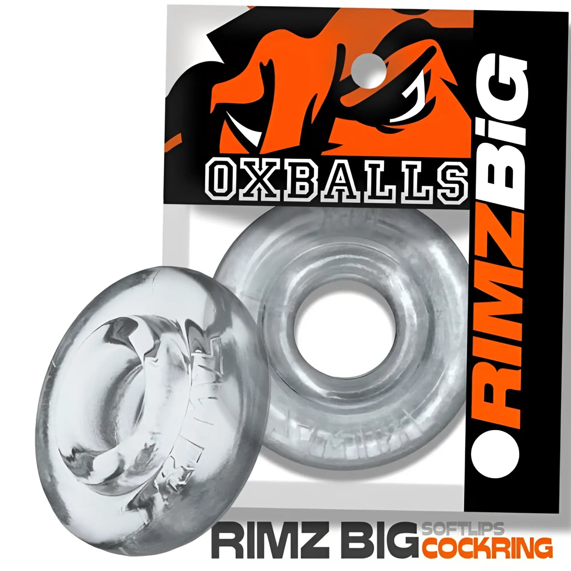 Clear silicone cockring oxballs rimz big ring clear with textured ribbed inner surface and smooth outer rim