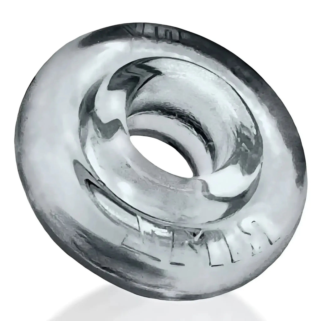 Silver-toned metal snap button with circular ring design and embossed branding for oxballs rimz big ring clear