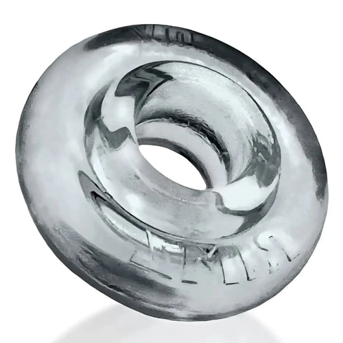 Silver-toned metal snap button with circular ring design and embossed branding for oxballs rimz big ring clear