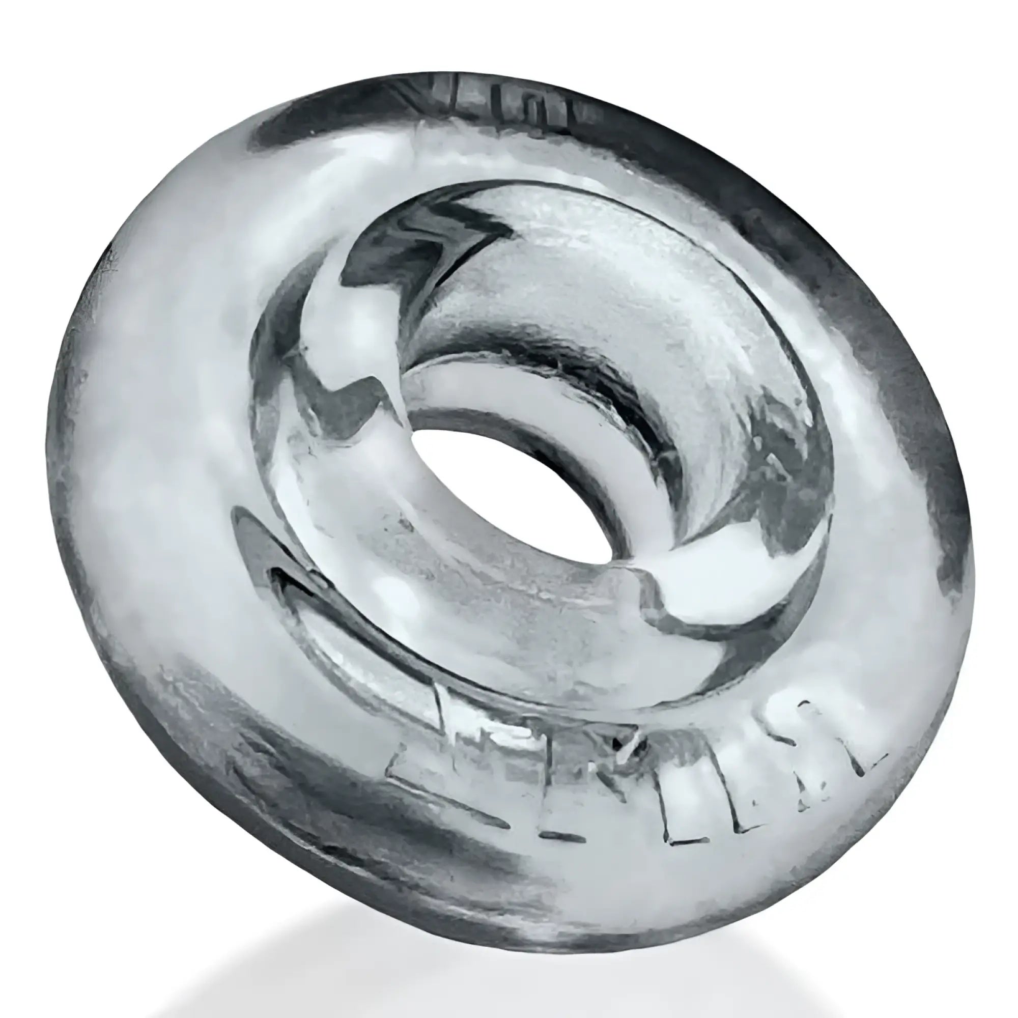 Silver-toned metal snap button with circular ring design and embossed branding for oxballs rimz big ring clear