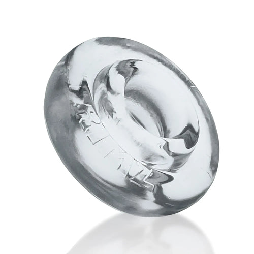 Clear glass oxballs rimz ring with swirling abstract design and subtle engraved markings one size