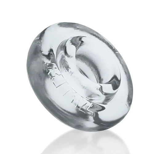 Clear glass oxballs rimz ring with swirling abstract design and subtle engraved markings one size