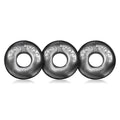 Three black matte-finished steel atomic jock rings in a row from the OxBalls Ringer cockring 3 pc steel set