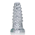 Clear transparent glass dildo with twisted spiral design and faceted base oxballs screwd super squish corkscrew toy