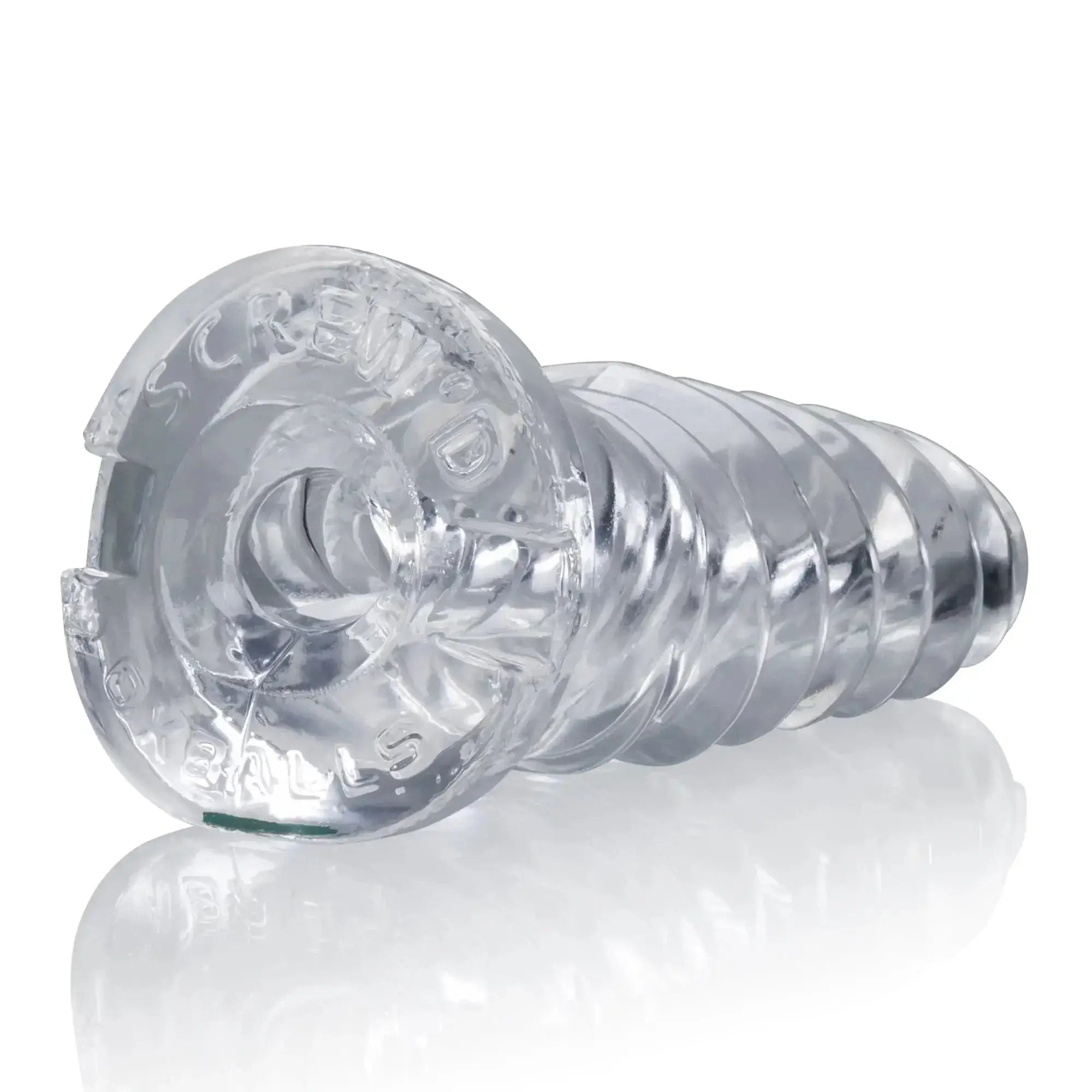 Clear transparent plastic screwdriver-shaped oxballs screwd super squish corkscrew jackoff toy with ribbed texture