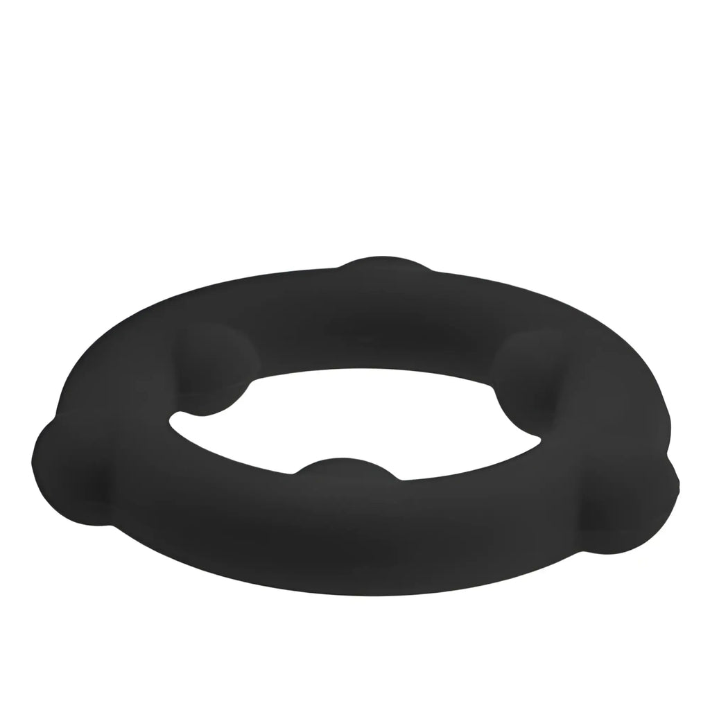 Black silicone spinner ring by oxballs with rounded protrusions around its circumference for enhanced grip