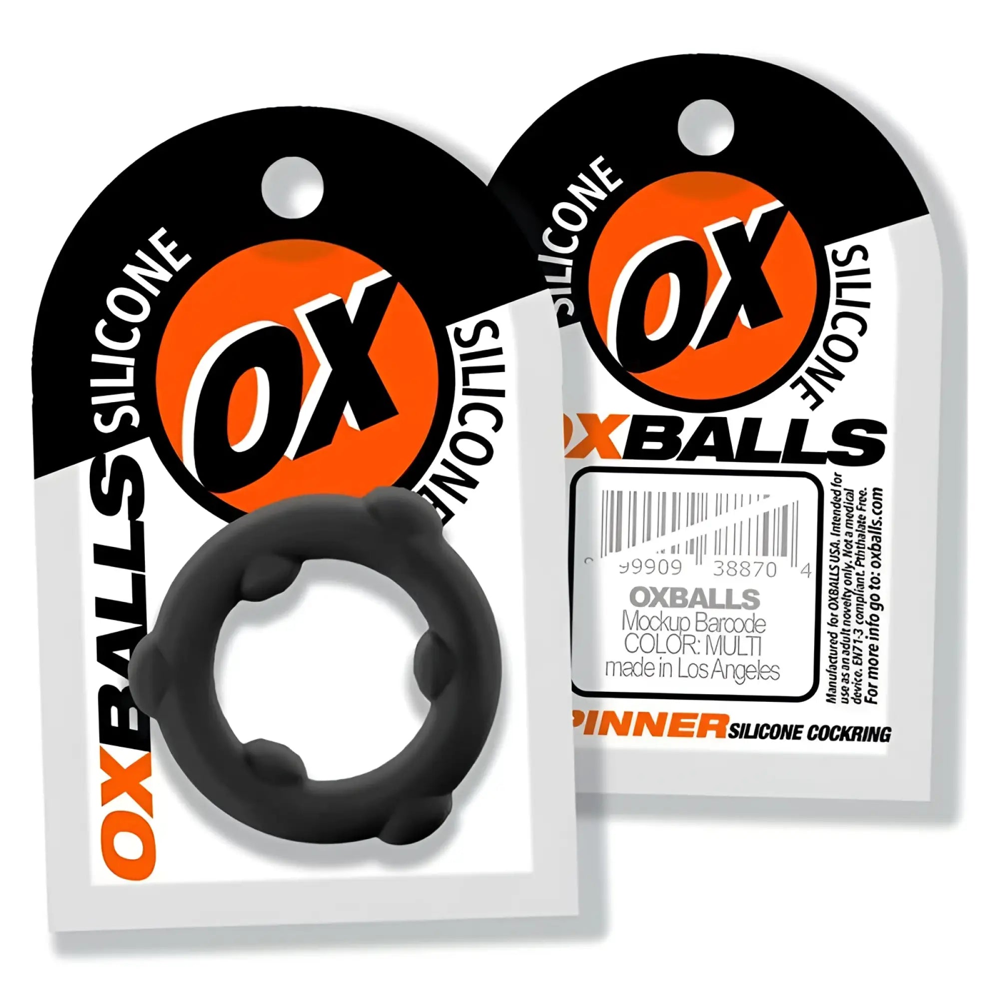 Black silicone oxballs spinner ring with textured ridges inner cockring for enhanced comfort and grip