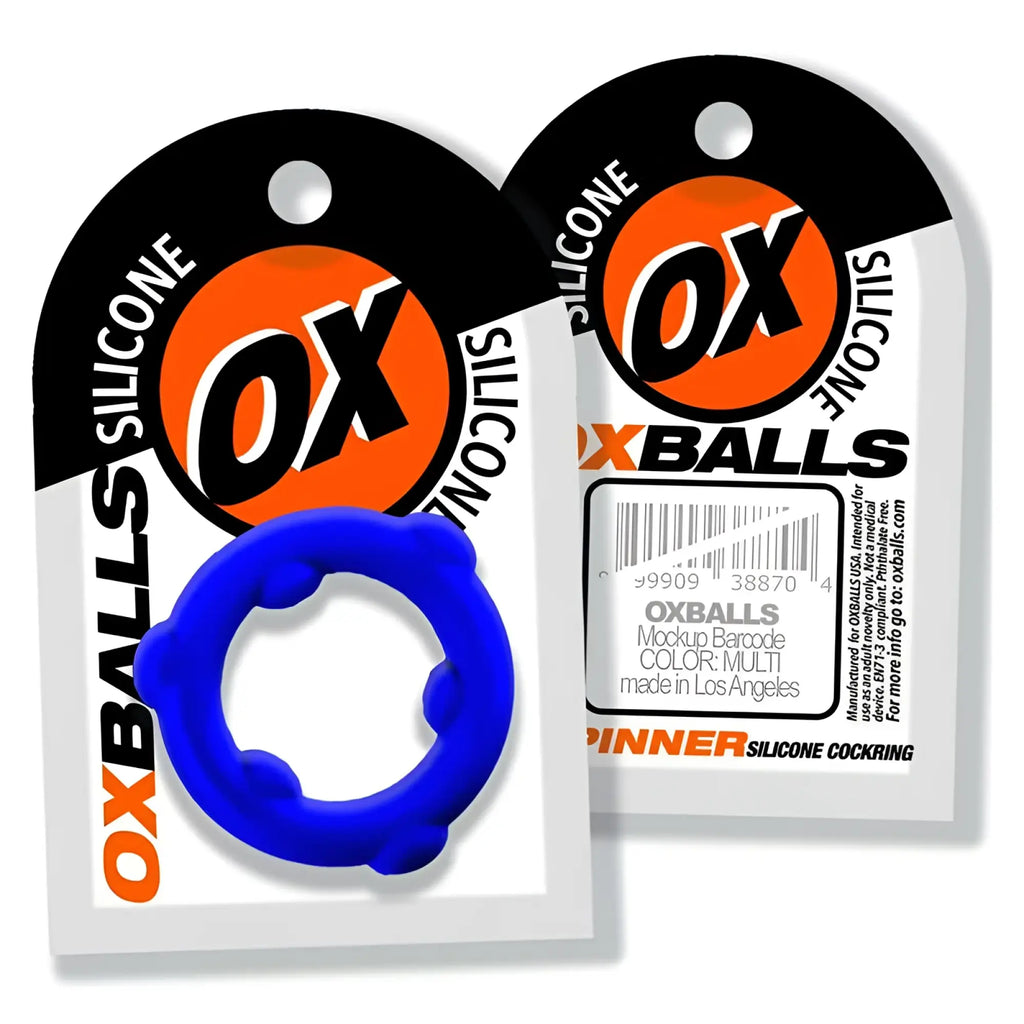 Blue silicone oxballs spinner inner cockring featuring durable material and flexible design for comfortable wear
