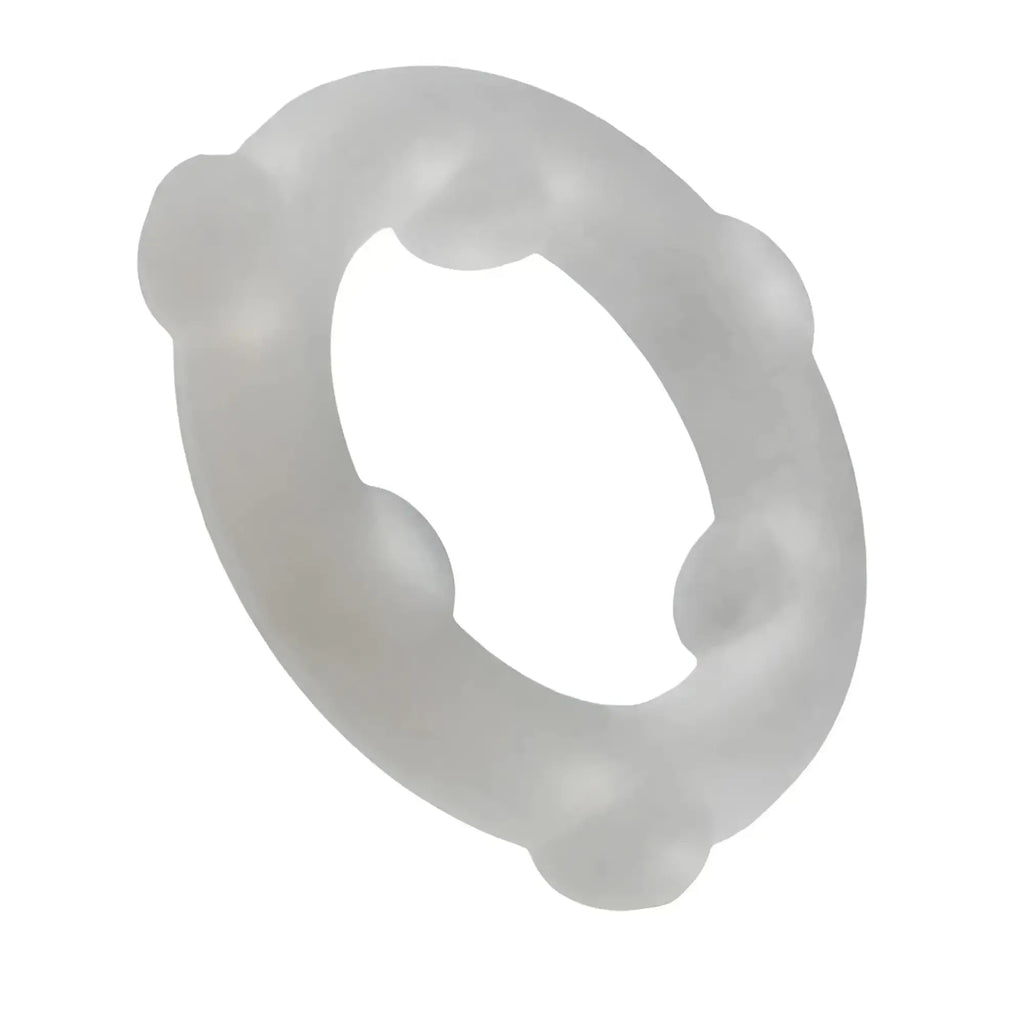 Translucent gray oxballs spinner silicone ring with rounded protrusions designed for textured sensation and comfort