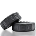 Black silicone oxballs sprocket comfort no-roll cock ring with embossed lettering for night use