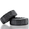 Black silicone oxballs sprocket comfort no-roll cock ring with embossed lettering for night use