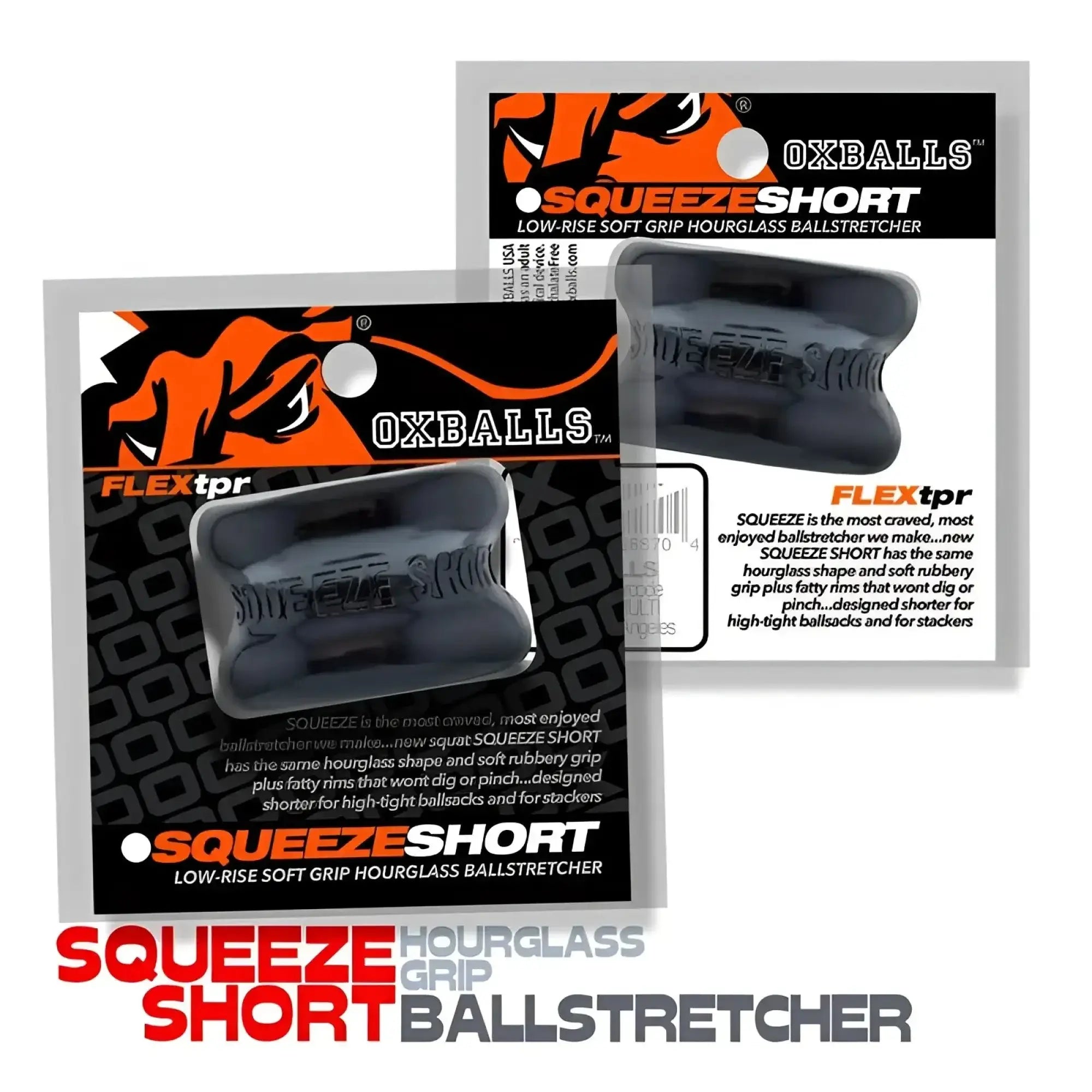 Black oxballs squeeze short ballstretcher with soft rubber grip and hourglass shape in one size