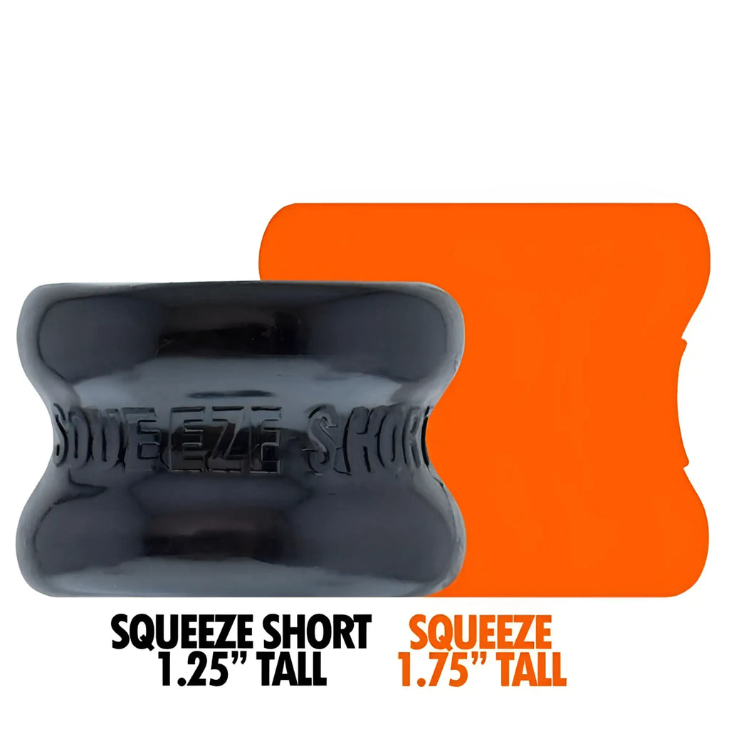 Black glossy rubber dog bone toy with squeeze short embossed designed for oxballs squeeze short ballstretcher