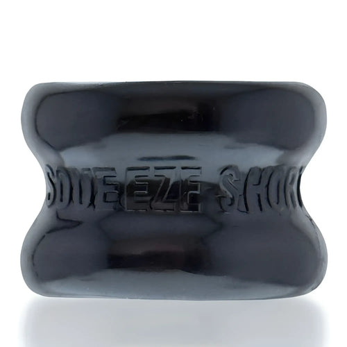Black glossy silicone bone-shaped ballstretcher by oxballs with embossed squeeze shot text one size