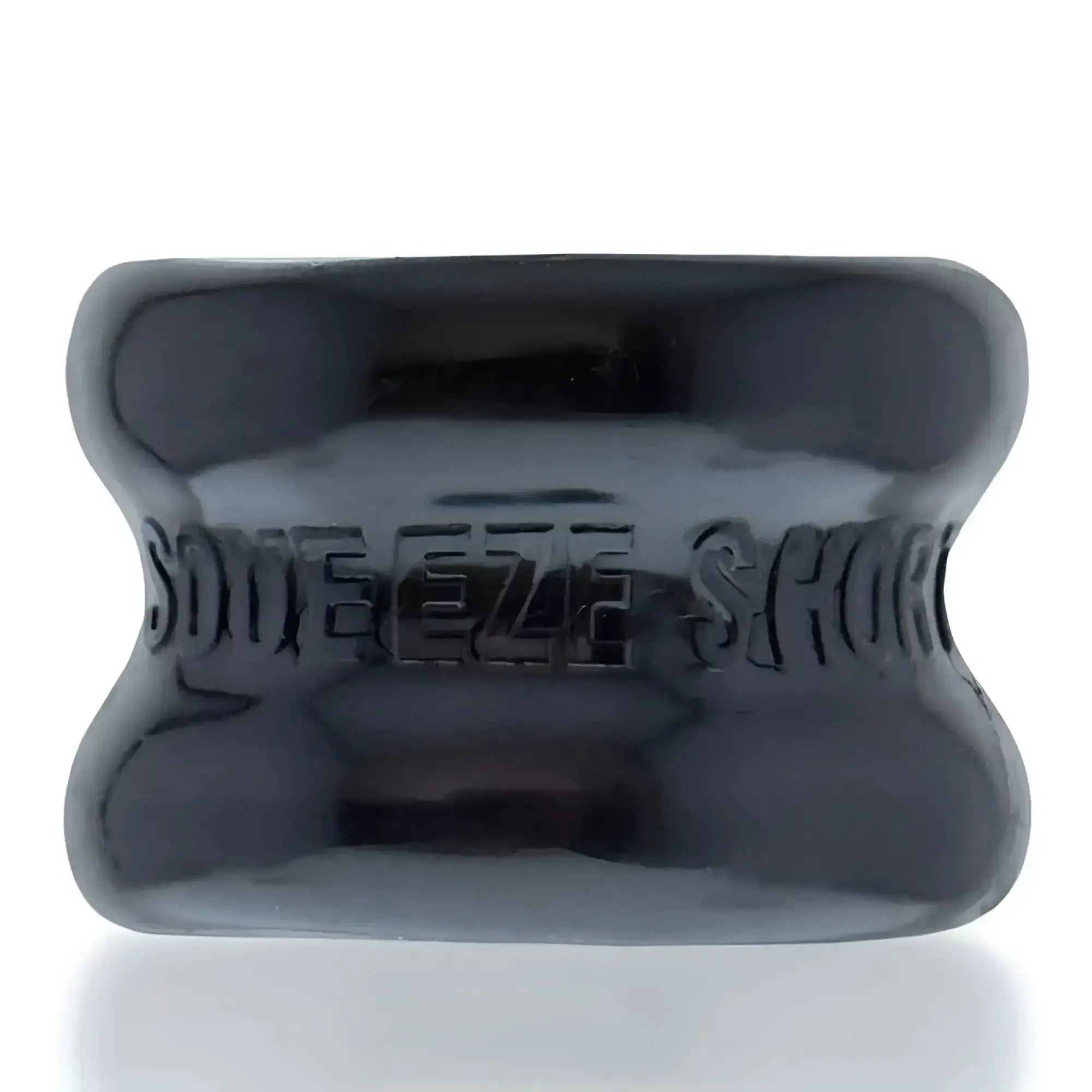Black glossy silicone bone-shaped ballstretcher by oxballs with embossed squeeze shot text one size