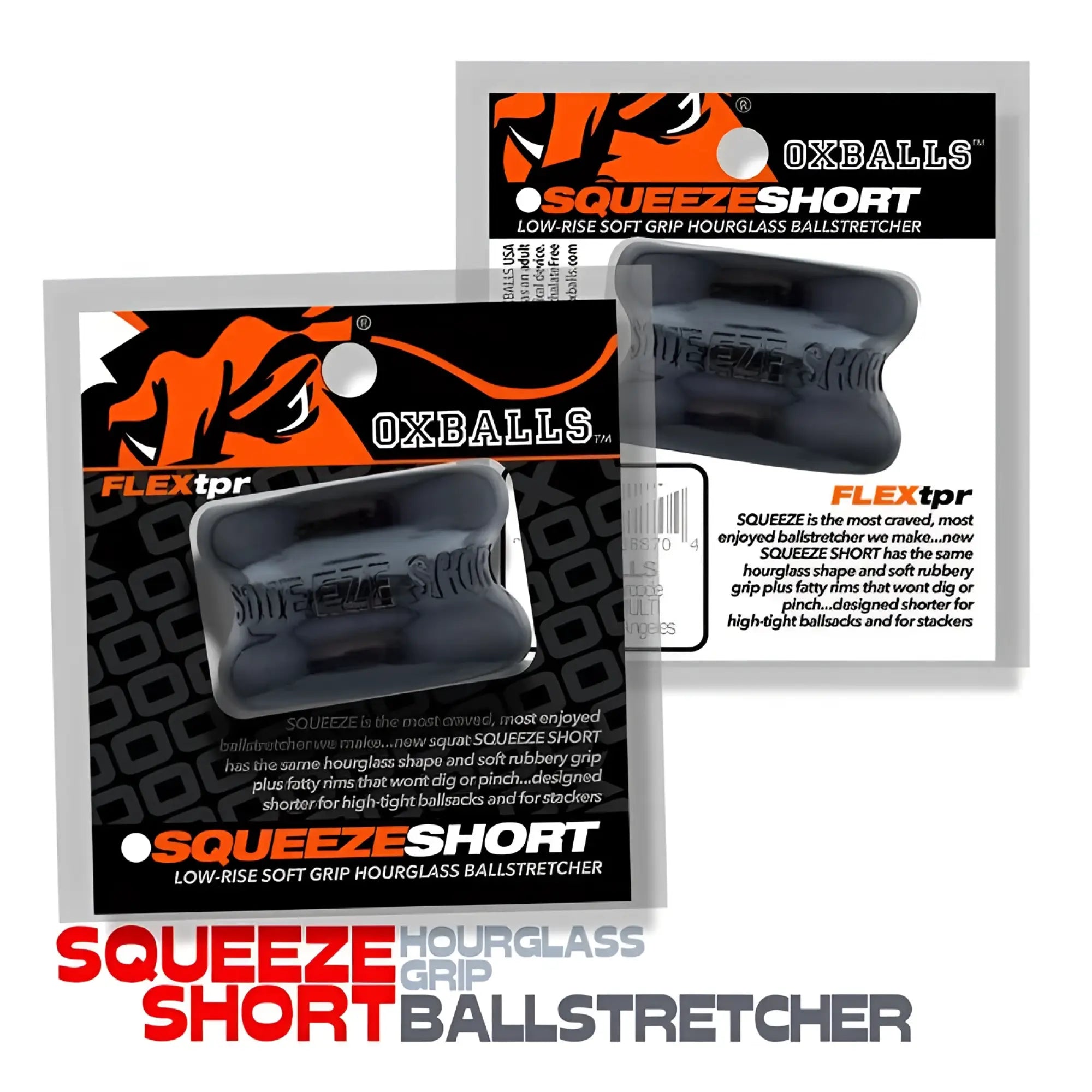 Black oxballs squeeze short ballstretcher with soft rubber grip and hourglass shape in one size