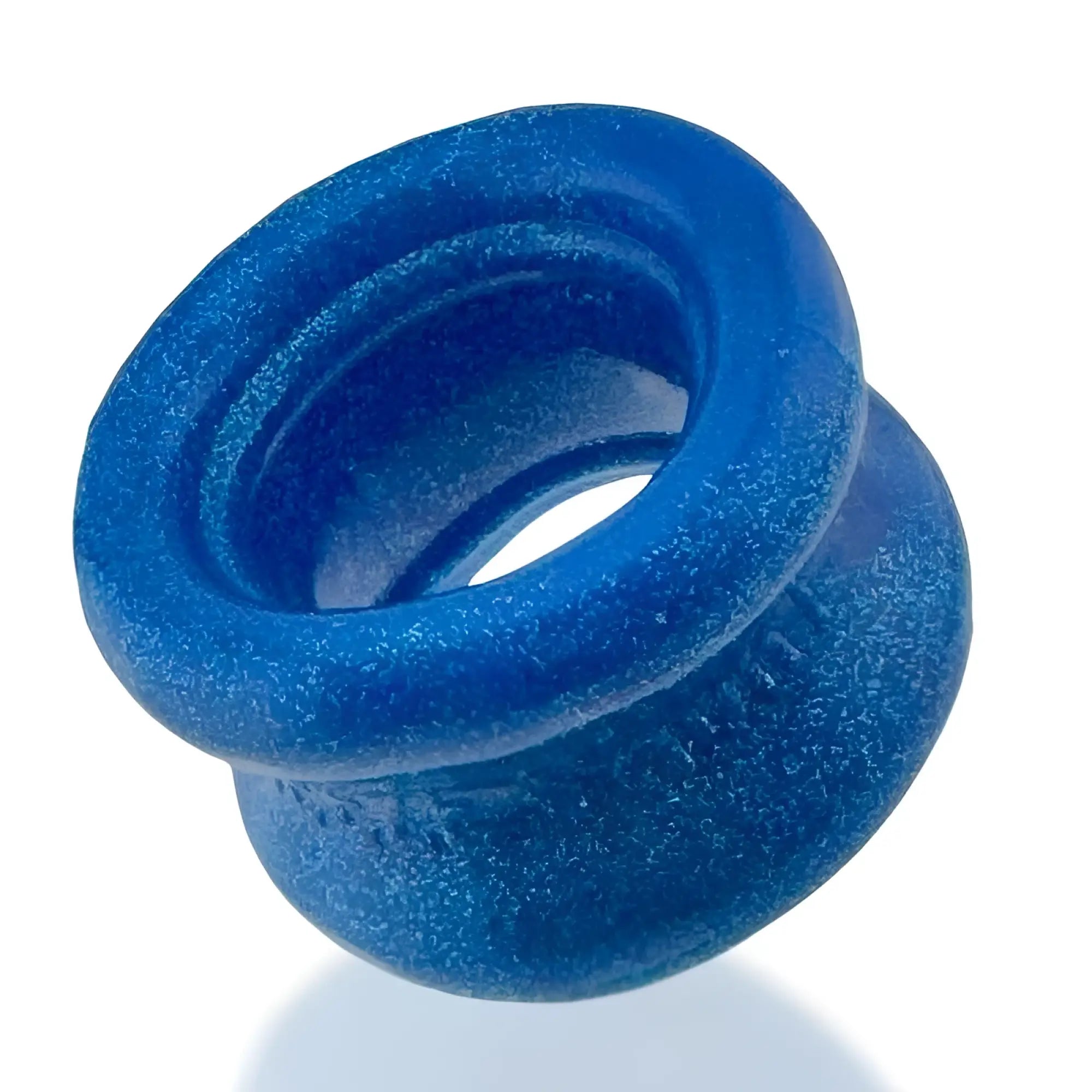 Blue silicone double-ring ear plug from oxballs squeeze short ballstretcher blue fire one size visible from front