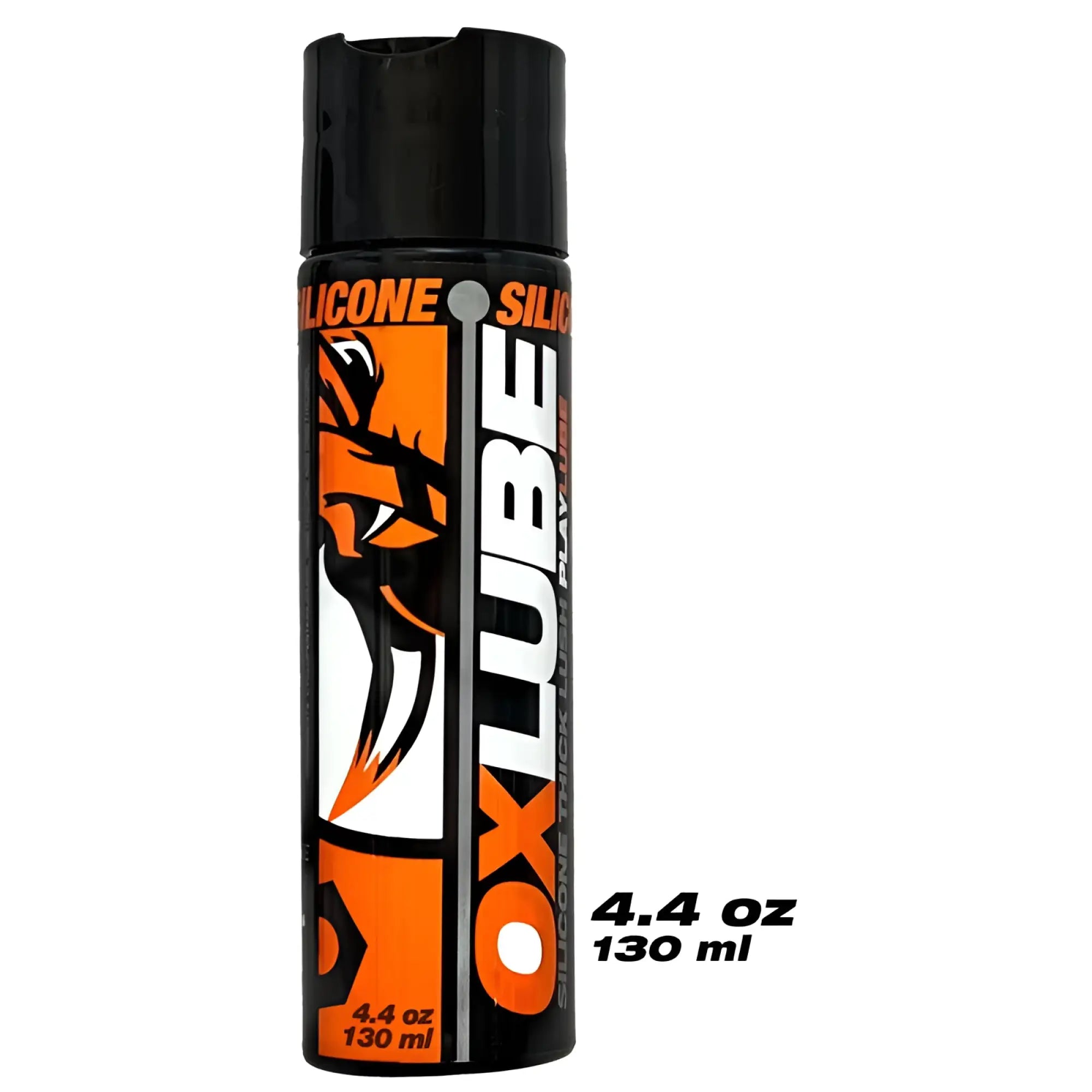 Black and orange OxBalls THICK silicone OXLube 130ml aerosol can with bold animal face graphic design on label