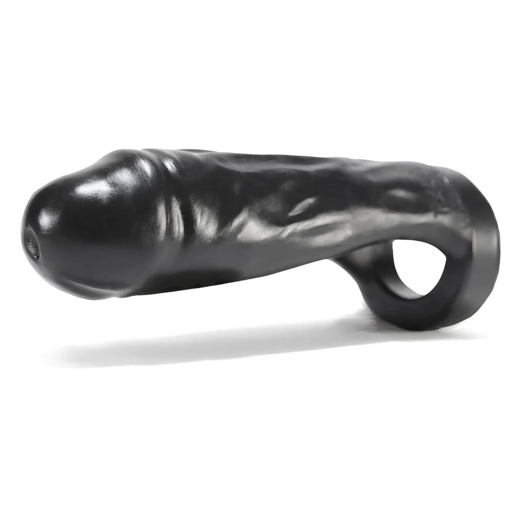 Black silicone cock ring oxballs thug double fucker black with smooth glossy finish and integrated loop at the base