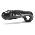Black silicone cock ring oxballs thug double fucker black with smooth glossy finish and integrated loop at the base