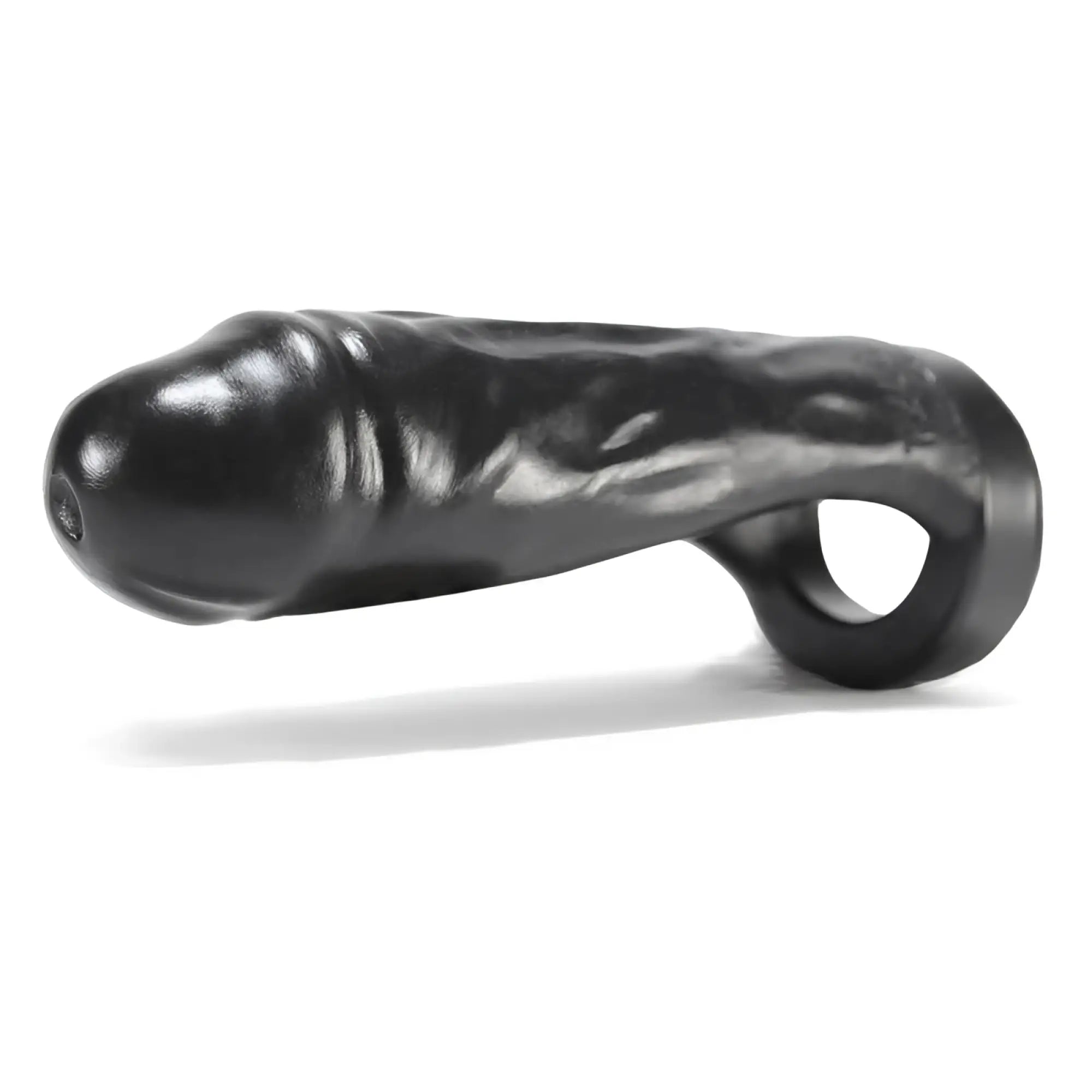 Black silicone cock ring oxballs thug double fucker black with smooth glossy finish and integrated loop at the base
