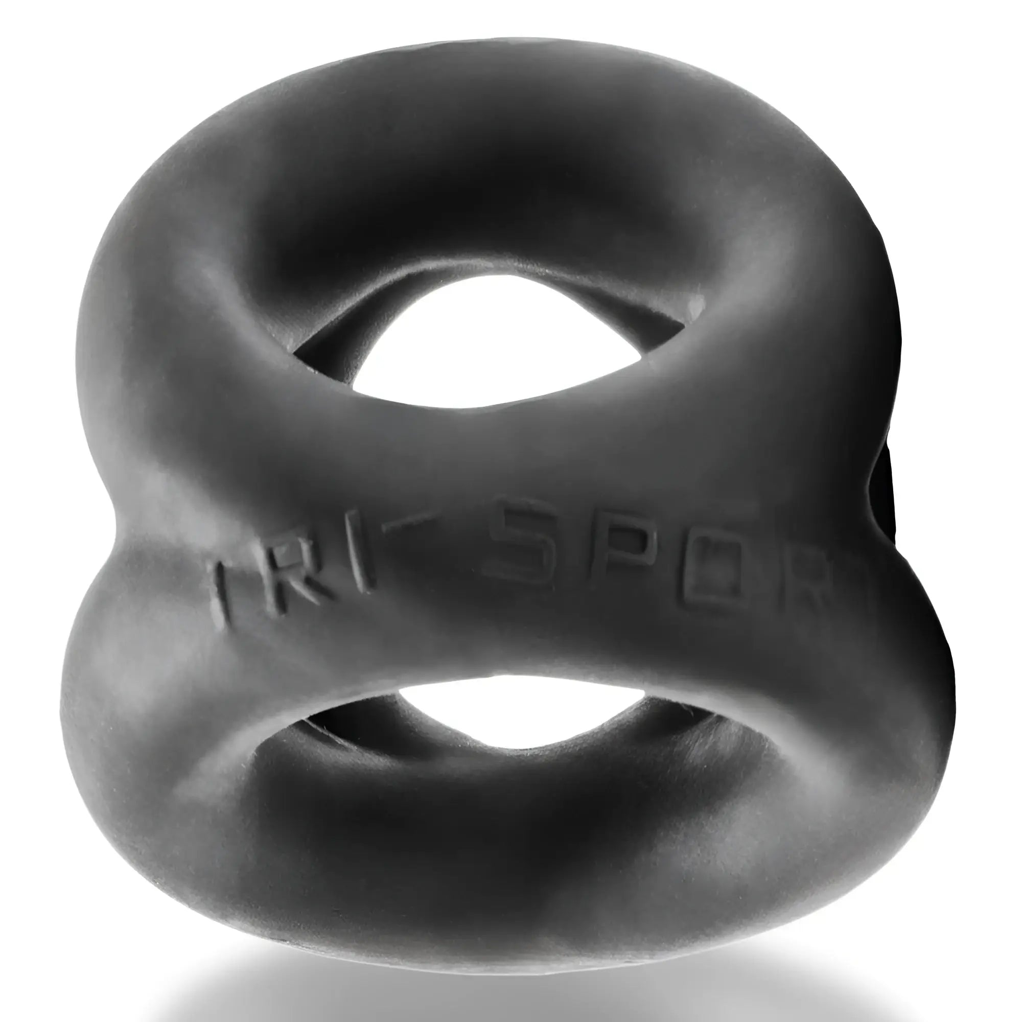 Black silicone oxballs tri sport ring with distinctive double-loop design and iri-spor embossed brand name visible