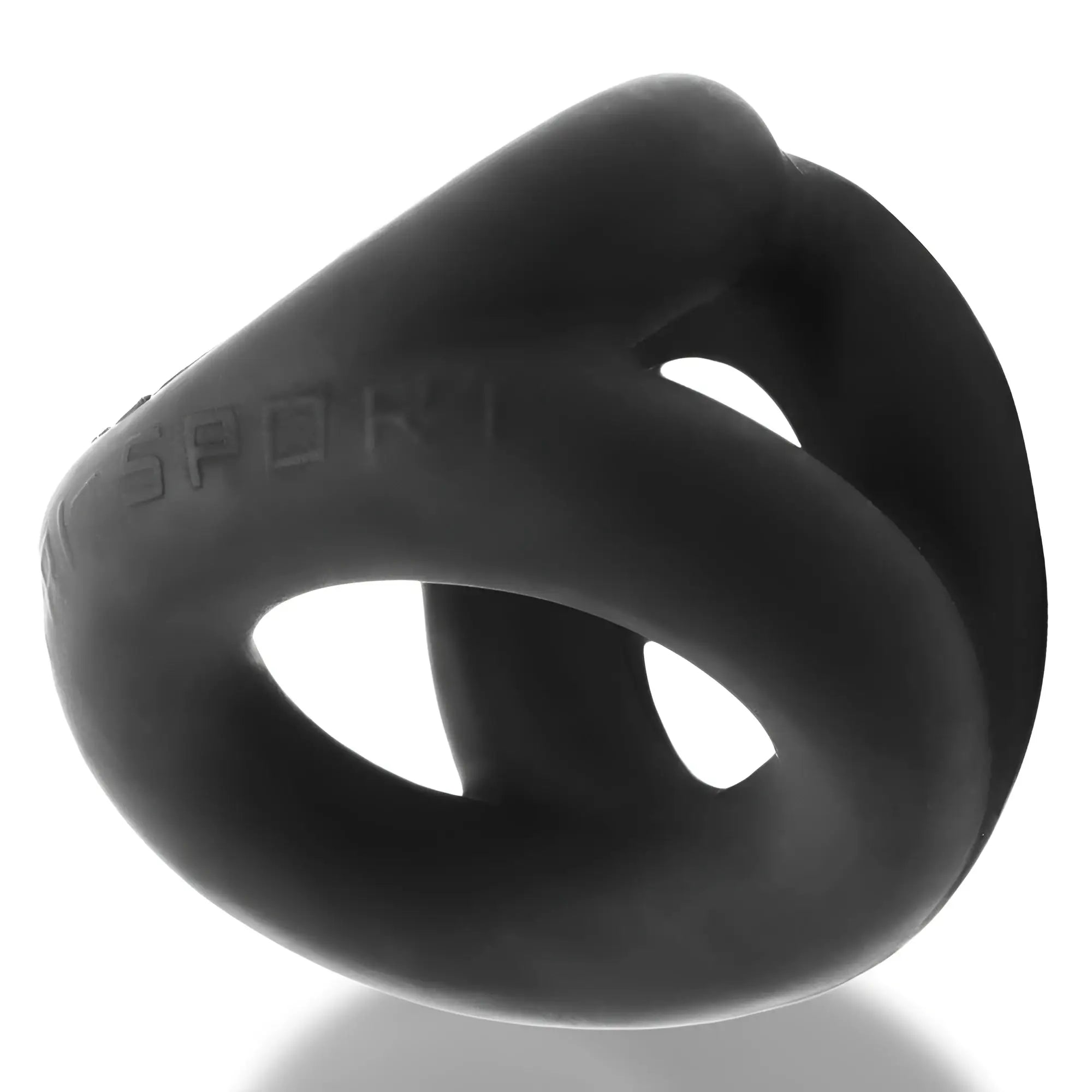 Black silicone oxballs tri sport 3 size ring with sleek interlocking design and embossed sport branding for cock and balls