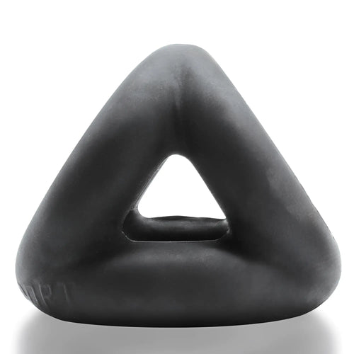 Black triangular-shaped oxballs tri sport 3 size ring cock ball and sling night with matte finish and open center