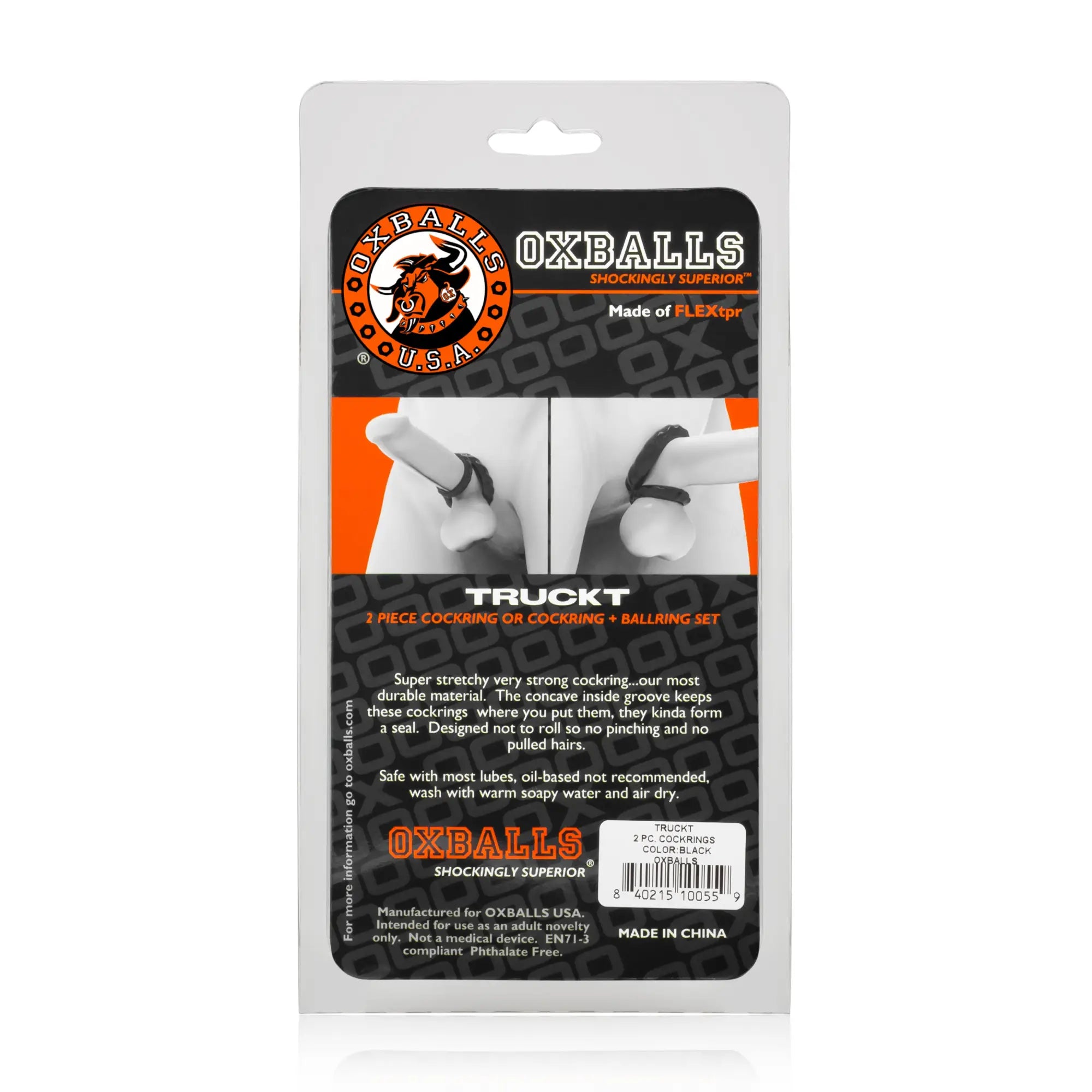 Black oxballs truckt 2 pc cockring and balling set in blister pack designed for comfort and durability