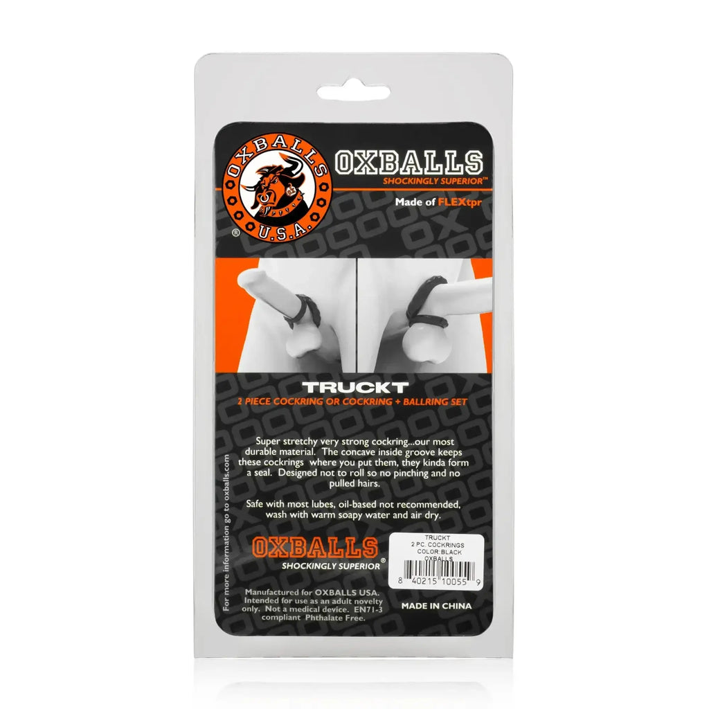 Black oxballs truckt 2 pc cockring and balling set in blister pack designed for comfort and durability