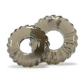 Two translucent gray silicone cockrings with textured scalloped edges from the oxballs truckt 2 pc set clear