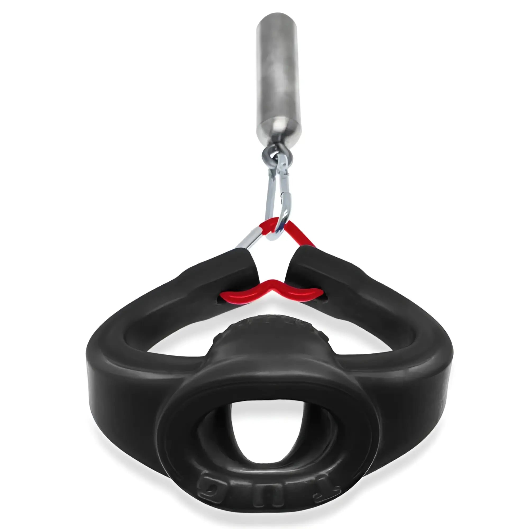 Black rubber grip with red accent and metallic attachment on oxballs tug pull down ballstretcher black