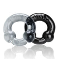 Oxballs ultraballs 2 pk cockring black and clear silicone rings with embossed xballs and rounded base protrusions