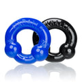 Oxballs ultraballs 2 pk cockring in black and pool blue silicone with a glossy finish for enhanced comfort and durability