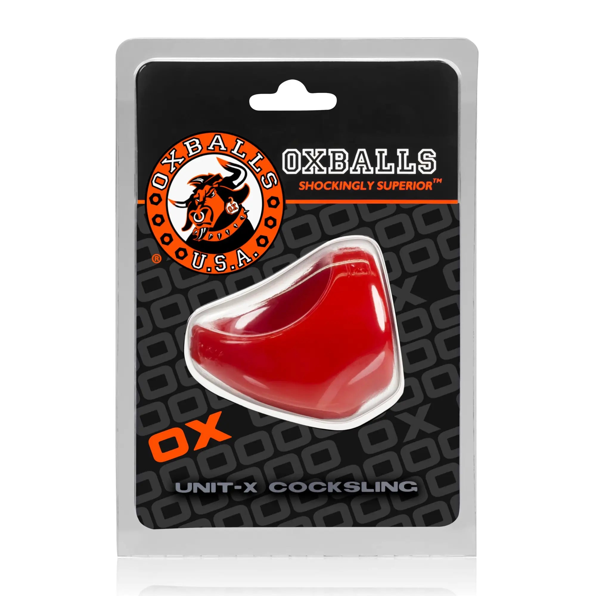 Red glossy silicone cocksling by OxBalls designed for secure and comfortable urethral play and support