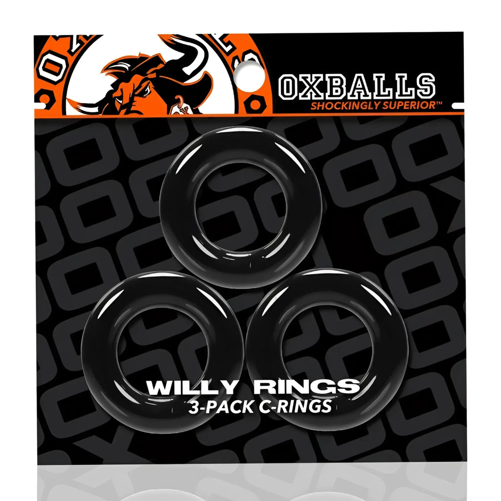 OxBalls willy rings 3 pack black with a glossy finish made from durable material for enhanced performance