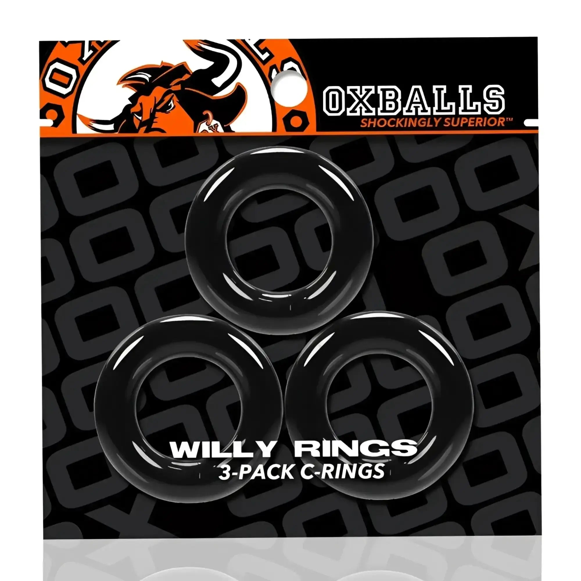OxBalls willy rings 3 pack black with a glossy finish made from durable material for enhanced performance
