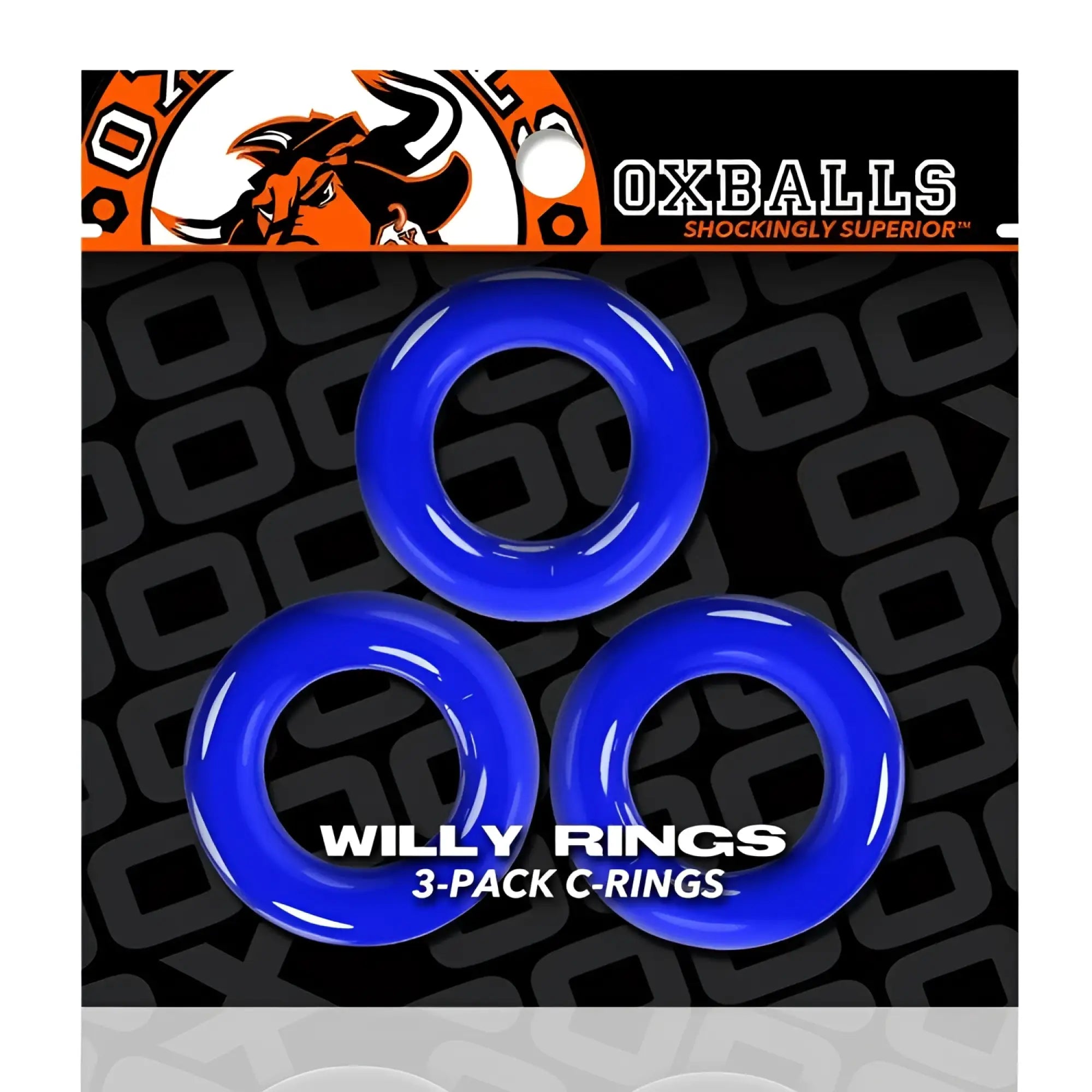 Oxballs willy rings pool blue bright blue glossy plastic c-rings in a 3-pack for durable use