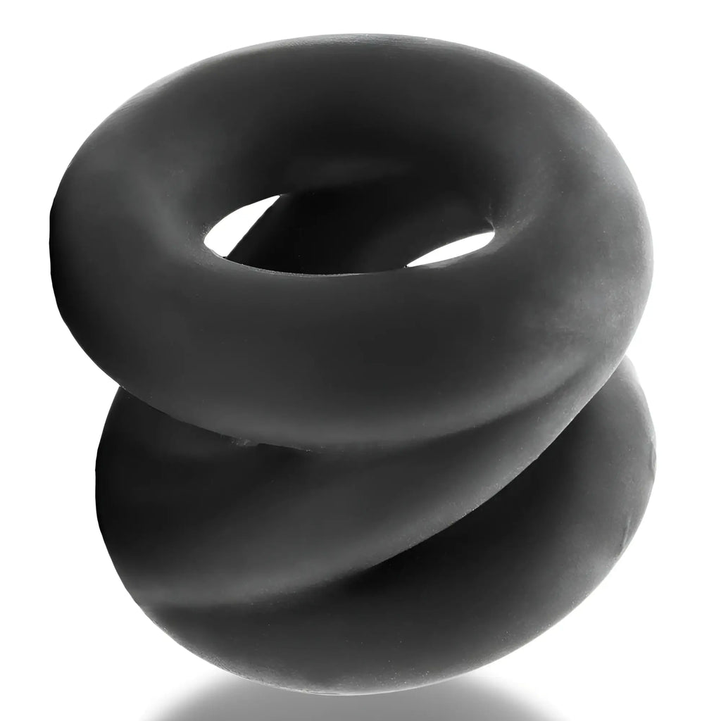Black silicone cock ring with twisted double loop design OxBalls Z-Balls Zig-Zag Ball Stretcher Night model