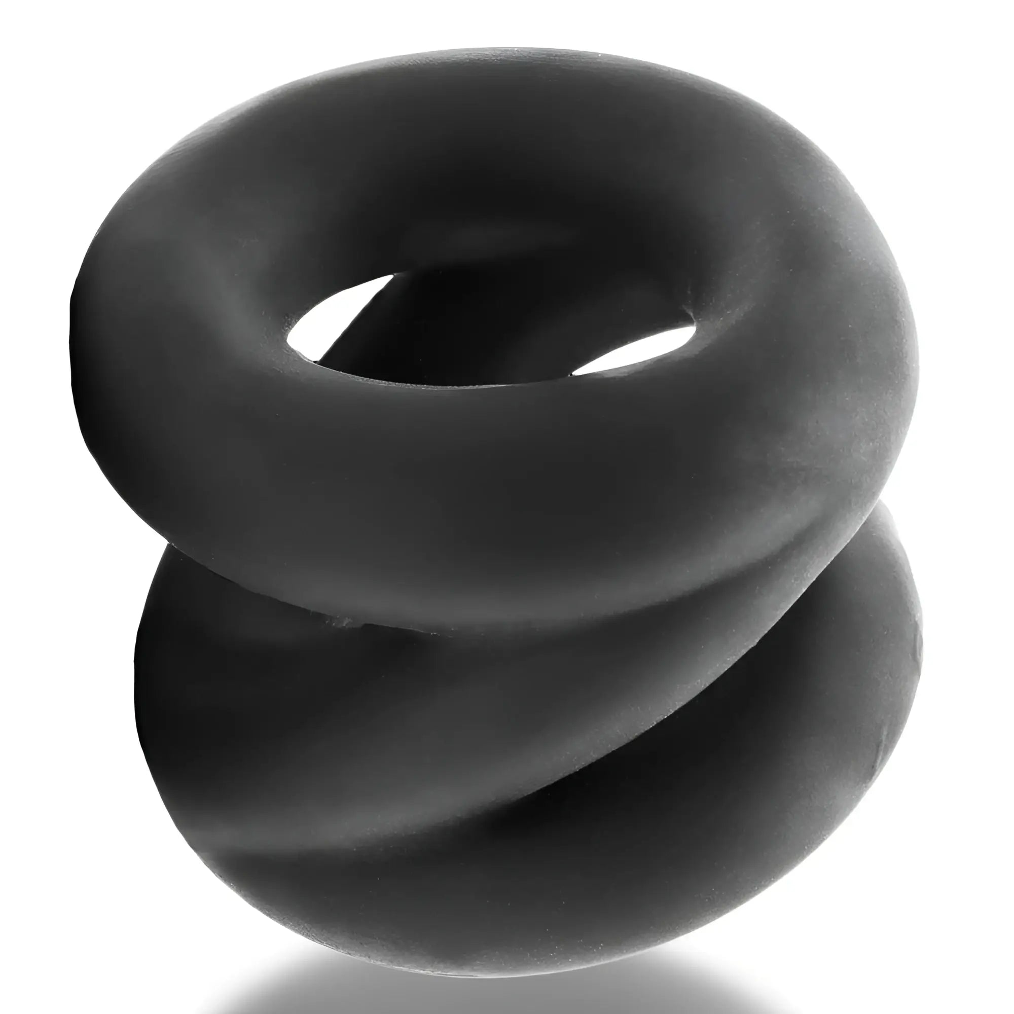 Black silicone cock ring with twisted double loop design OxBalls Z-Balls Zig-Zag Ball Stretcher Night model